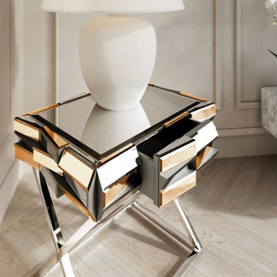 Knightsbridge Rosegold Round Mirror Console and Side Table 3 Piece Set