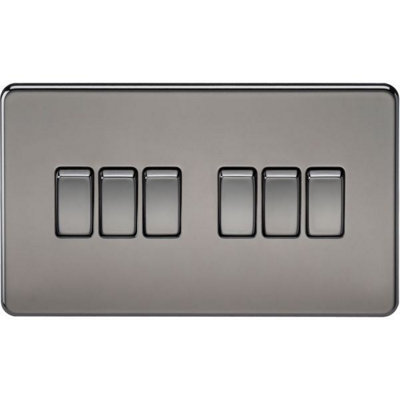 Knightsbridge Screwless 6 Gang Switch 10AX 2 Way Black Nickel - SF4200BN