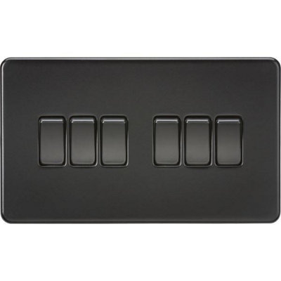 Knightsbridge Screwless 6 Gang Switch 10AX 2 Way Matt Black - SF4200MBB