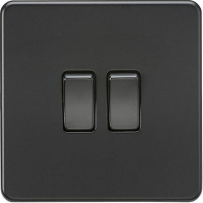 Knightsbridge Screwless Double Switch 2 Gang 10AX 2 Way Matt Black - SF3000MBB