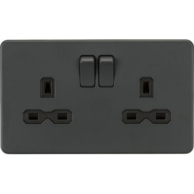 Knightsbridge Screwless Double Switched Socket 2 Gang 13A 2 Pole Anthracite - SFR9000AT