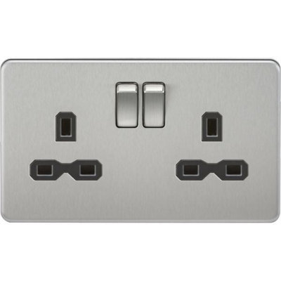 Knightsbridge Screwless Double Switched Socket 2 Gang 13A 2 Pole Brushed Chrome / Black - SFR9000BC