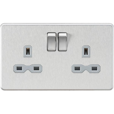 Knightsbridge Screwless Double Switched Socket 2 Gang 13A 2 Pole Brushed Chrome / Grey - SFR9000BCG