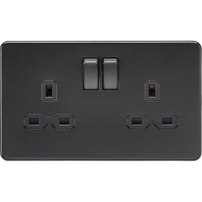 Knightsbridge Screwless Double Switched Socket 2 Gang 13A 2 Pole Matt Black - SFR9000MBB