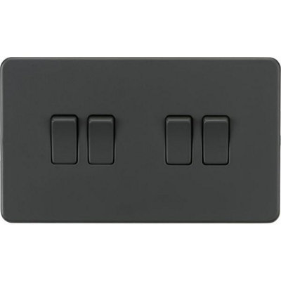 Knightsbridge Screwless Quadruple Switch 10AX 4 Gang 2-Way Anthracite - SF4100AT