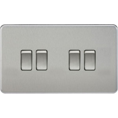 Knightsbridge Screwless Quadruple Switch 10AX 4 Gang 2-Way Brushed Chrome - SF4100BC