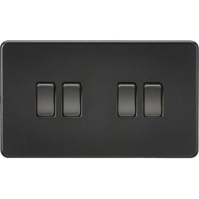 Knightsbridge Screwless Quadruple Switch 10AX 4 Gang 2-Way Matt Black - SF4100MBB