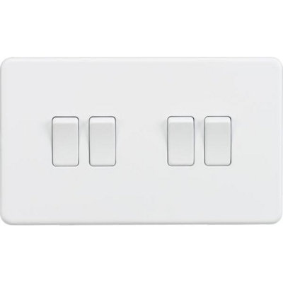 Knightsbridge Screwless Quadruple Switch 10AX 4 Gang 2-Way Matt White - SF4100MW