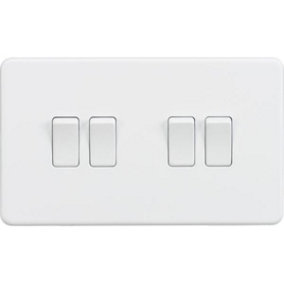 Knightsbridge Screwless Quadruple Switch 10AX 4 Gang 2-Way Matt White - SF4100MW