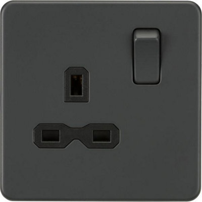 Knightsbridge Screwless Single Switched Socket 1 Gang 13A 2 Pole Anthracite - SFR7000AT