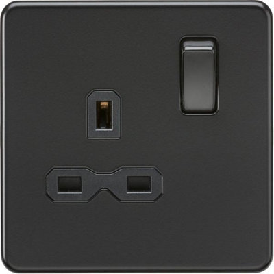 Knightsbridge Screwless Single Switched Socket 1 Gang 13A 2 Pole Matt Black - SFR7000MBB