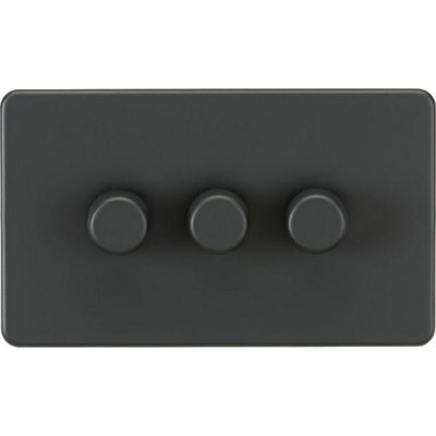 Knightsbridge Screwless Triple Dimmer Switch Trailing Edge 3 Gang 2-Way Anthracite - SF2183AT