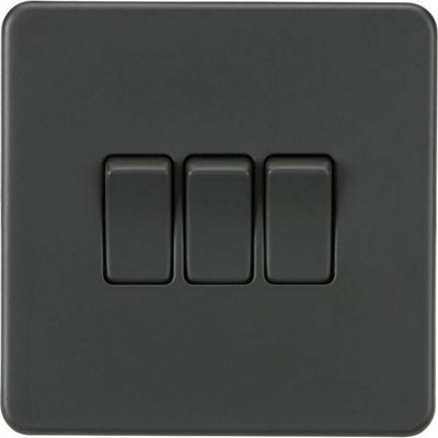 Knightsbridge Screwless Triple Switch 10AX 3 Gang 2-Way Anthracite - SF4000AT