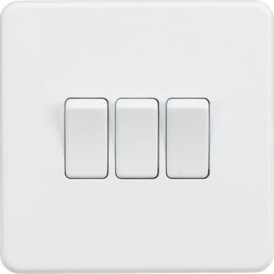 Knightsbridge Screwless Triple Switch 10AX 3 Gang 2-Way Matt White - SF4000MW