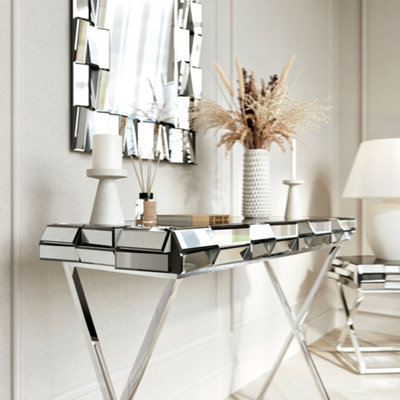 Knightsbridge Silver Rectangle Mirror Console and Side Table 3 Piece Set