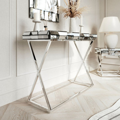 Knightsbridge Silver Rectangle Mirror Console and Side Table 3 Piece Set