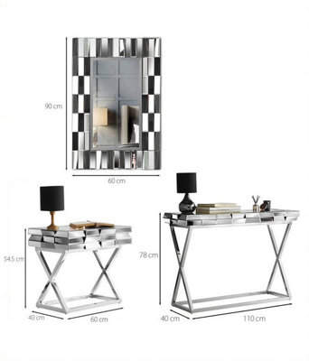 Knightsbridge Silver Rectangle Mirror Console and Side Table 3 Piece Set