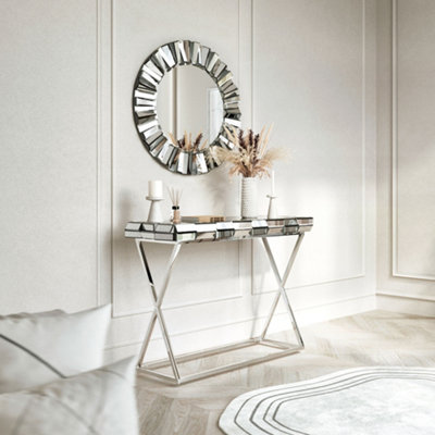 Knightsbridge Silver Round Mirror and Console 2 Piece Set