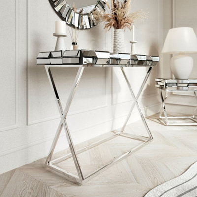 Knightsbridge Silver Round Mirror Console and Side Table 3 Piece Set
