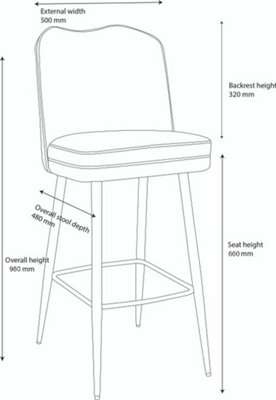 Knightsbridge Velvet Kitchen Bar Stool, Fixed Height Black Legs And Footrest, Breakfast Bar & Home Barstool, Blue