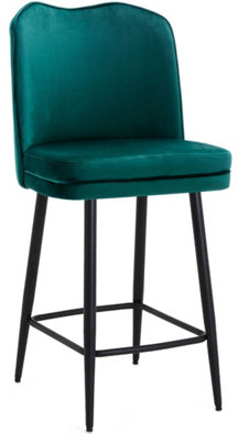 Knightsbridge Velvet Kitchen Bar Stool, Fixed Height Black Legs And Footrest, Breakfast Bar & Home Barstool, Sage Green