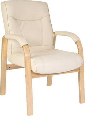 Knightsbridge Visitor Chair in Cream Bonded Leather and Oak coloured legs