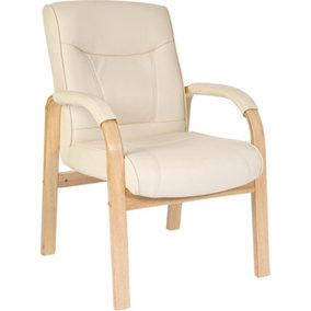 Knightsbridge Visitor Chair in Cream Bonded Leather and Oak coloured legs