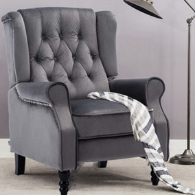 Knightsbridge Wingback Heritage Fabric Pushback Recliner Armchair