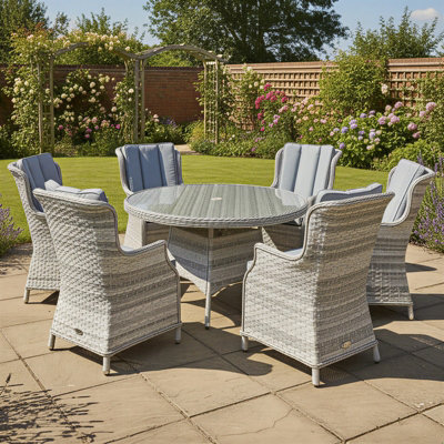 Knightsbridge XL Rattan 6 Seat Dining Set with 135cm Table in Dove Grey
