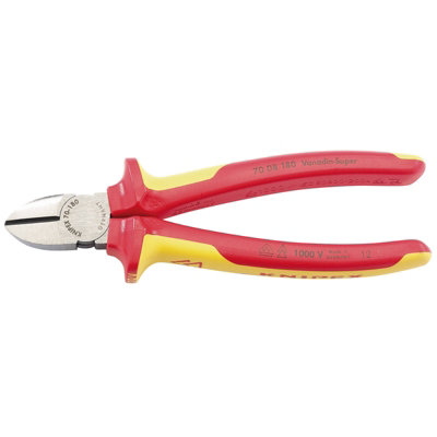 Knipex 70 08 180UKSBE VDE Fully Insulated Diagonal Side Cutters, 180mm ...