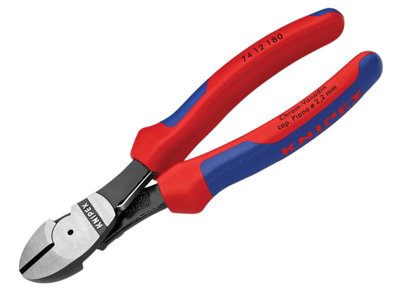 Knipex 74 12 180 SB High Leverage Diagonal Cutters Multi-Component Grip with Spring 180mm (7in) KPX7412180