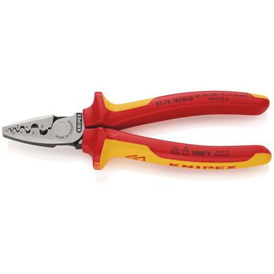 KNIPEX 97 78 180 SB VDE Insulated Crimping Pliers For End Sleeves, 180 mm  26914