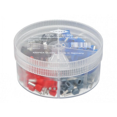 Knipex Insulated Twin Wire Ferrules ortment Box, 200 Piece Multi Colour ...