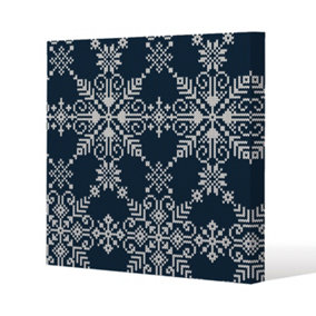 Knitted pattern of white snowflakes (canvas) / 101 x 101 x 4cm