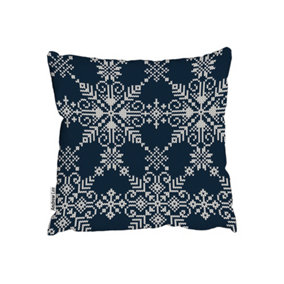 Knitted pattern of white snowflakes (cushion) / 45cm x 45cm
