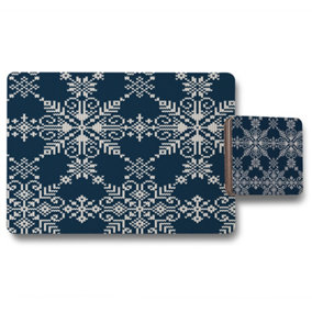 Knitted pattern of white snowflakes (placemat & coaster set) / Default Title