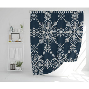 Knitted pattern of white snowflakes (shower curtain) / Default Title
