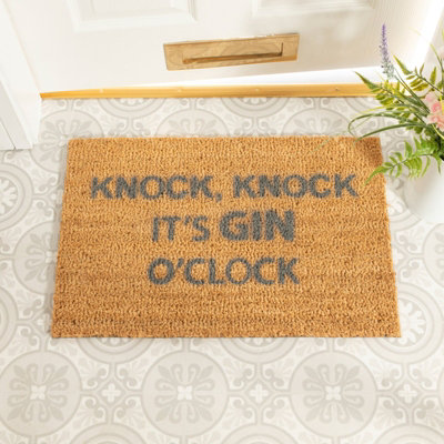 Knock Knock It's O'Clock Grey Doormat