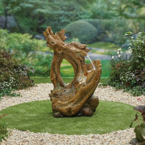 Knotted Willow Water Feature Falls Including LEDS - Poly-Resin - L47 x W62 x H100 cm - Natural
