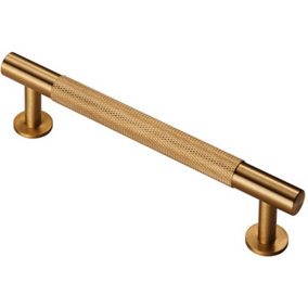 Knurled Bar Door Pull Handle 158 x 13mm 128mm Fixing Centres Satin Brass
