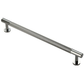 Knurled Bar Door Pull Handle - 274mm x 13mm - 224mm Centres - Polished Chrome