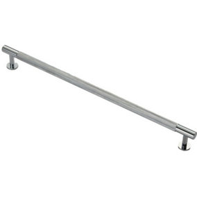 Knurled Bar Door Pull Handle - 350mm x 13mm - 320mm Centres - Polished Chrome