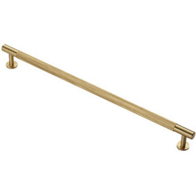 Knurled Bar Door Pull Handle - 350mm x 13mm - 320mm Centres - Satin Brass