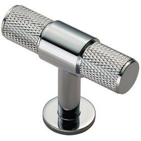 Knurled Cupboard T Shape Pull Handle 50 x 13mm Polished Chrome Cabinet Handle