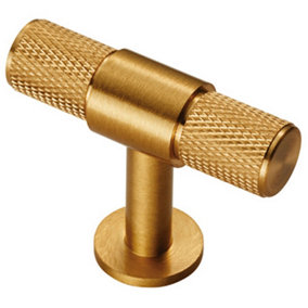 Knurled Cupboard T Shape Pull Handle 50 x 13mm Satin Brass Cabinet Handle