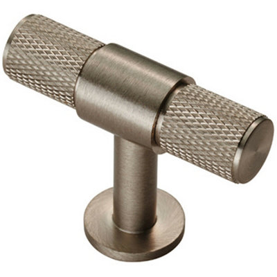 Knurled Cupboard T Shape Pull Handle 50 x 13mm Satin Nickel Cabinet Handle