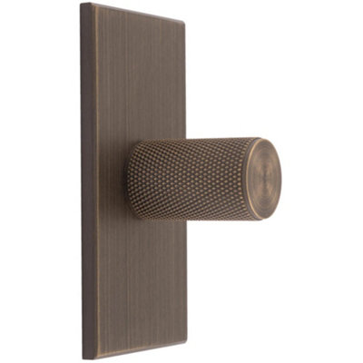 Knurled Cylinder Cabinet Door Knob & Matching Backplate Antique Brass 76 x 40mm