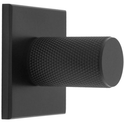 Knurled Cylinder Cabinet Door Knob & Matching Backplate - Matt Black 40 x 40mm