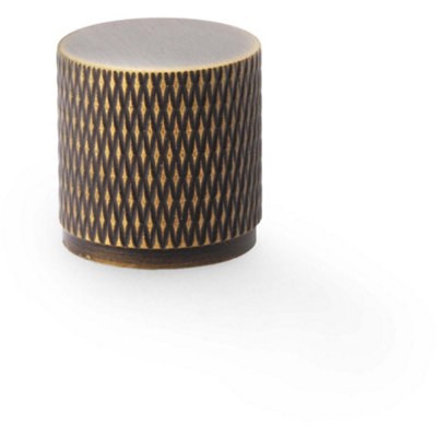Knurled Cylinder Cupboard Door Knob - 20mm x 20mm - Antique Brass Pull Handle