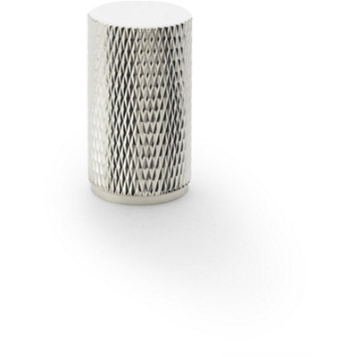 Knurled Cylinder Cupboard Door Knob - 20mm x 35mm - Polished Nickel Pull Handle